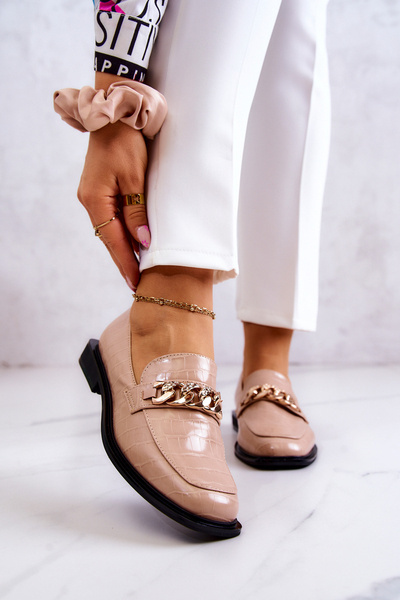 Leather Loafers With Chain Beige Killen