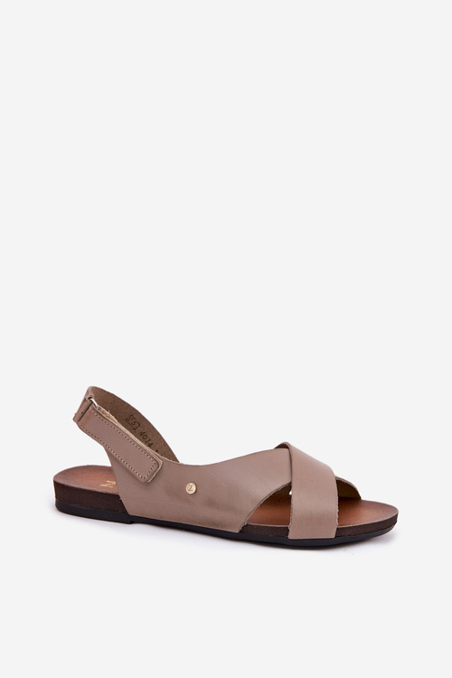 Leather Velcro Sandals Dark Beige Zazoo 40141