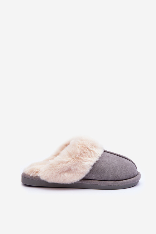 Women's Slippers With Fur Grey Pinky