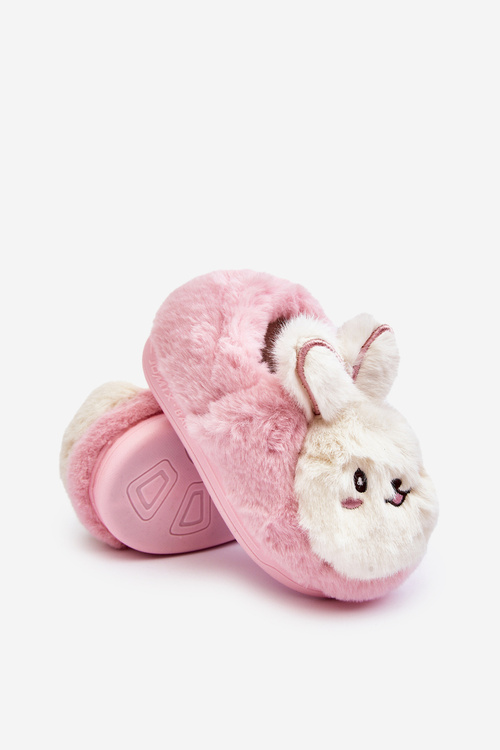 Kapcie Dziecięce Futrzane Z Króliczkiem Różowe Apolanie MP8630