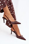 Lacquered High Heel Pumps With Golden Buckle Chocolate Vivae