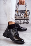 Lacquered Warm Laced Boots Black Cathrine