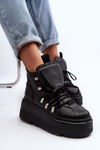 Buty Sportowe Damskie Masywna Platforma Skóra Czarne Zazoo 3416