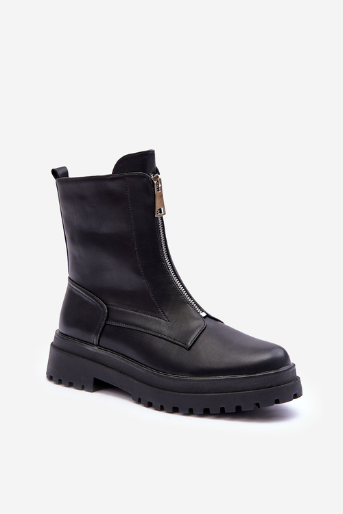Leather Women's Boots with Zipper Black Chlorike