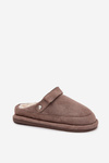 Women's slippers with strap Insulated with fur Dark beige Rilena
