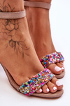 Fashionable Sandals With Stones High Heels Beige Love Me