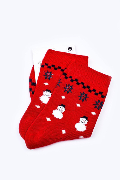 Christmas Cotton Patterned Socks With Snowman Red