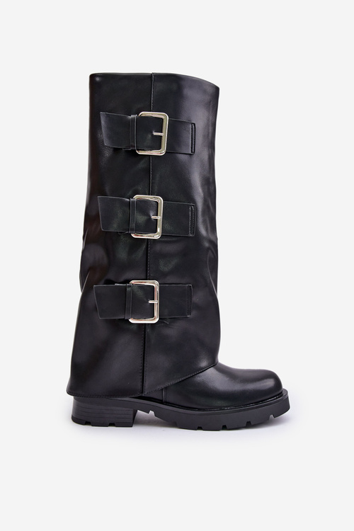 Insulated Boots With Turned Shaft And Buckles Black Cialetta