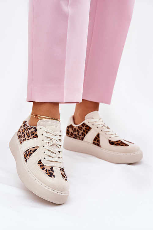 Women's Sneakers with Leopard Print on Platform Beige Nativira