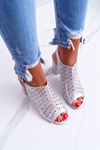 Women's Stiletto Sandals Openwork with Rhinestones Silver Hendrix