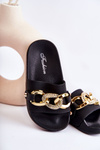 Children's Rubber Slippers With A Decorative Chain Black Suzie