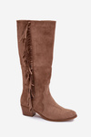 Women's cowboy boots with heels with fringes lined khaki Firlina