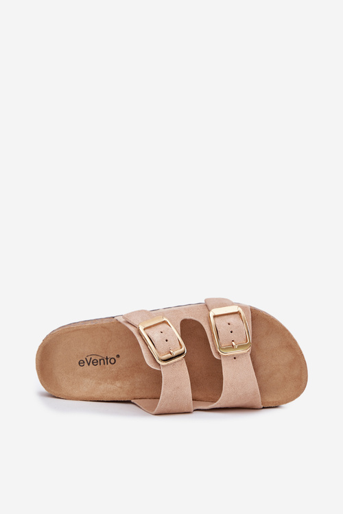 Eko Zamszowe Klapki Złote Klamry Beżowe Vorella