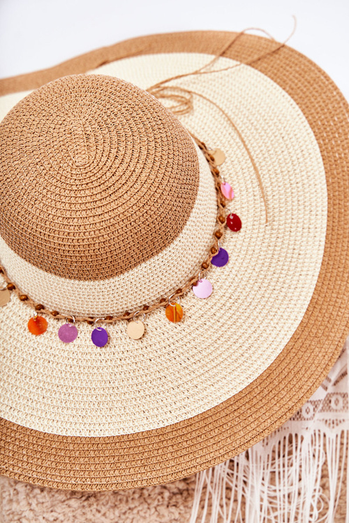 Straw Hat With Decorative Strip Beige-brown Lanetta
