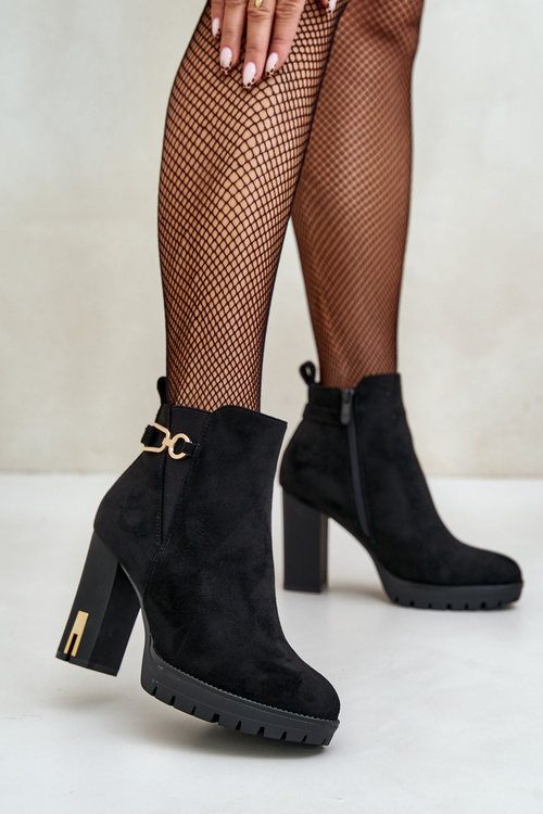 Botki Damskie Eko Zamszowe Wysoki Obcas Słupek Ocieplane Terisanna