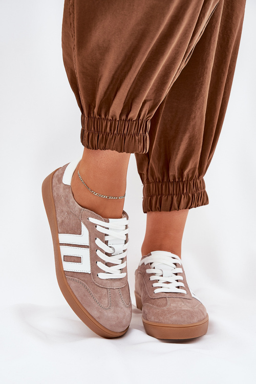 Niskie Buty Sportowe Sneakersy Damskie Zamszowe Beżowe Vinceza 79517