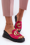 Ladies Sandals Made Of Eco Suede On Wedge And Platform With Golden Decoration Vinceza 58295 Fuchsia