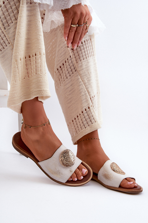 Zazoo 2938 Leather Flat Sandals With Gold Embellishment Distressed