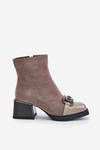 Botki Eleganckie Damskie Obcas Ozdoba MR880-127 Szare