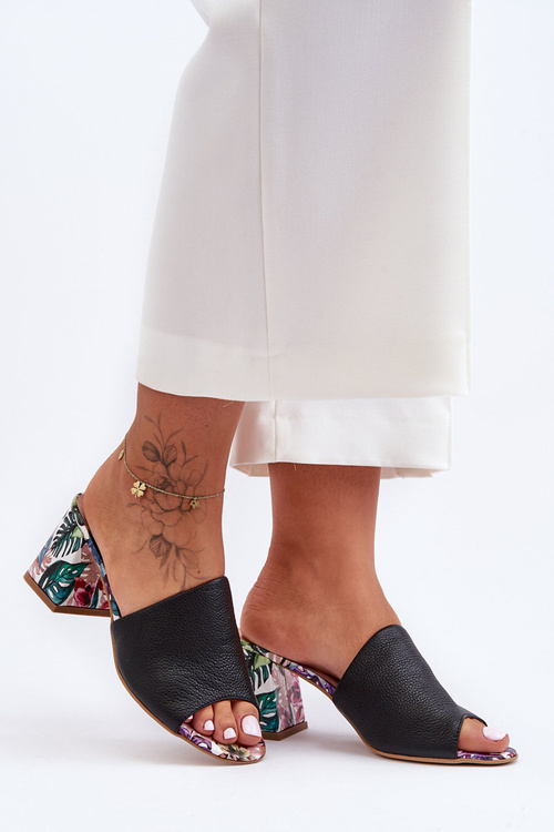 Women's Leather Mules on Heel Lewski Shoes 3209/K Black