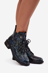 Patent leather women's ankle boots made of genuine leather D&A LZ52-962 navy blue