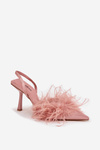 High heels with feathers and open heel Pink Belice