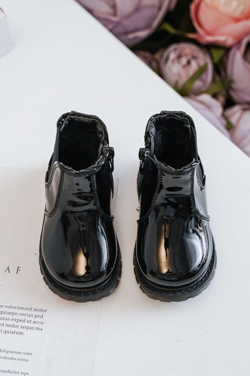 Children's Laquered Warm Boots Black Porky