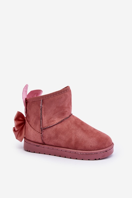 Girl's Padded Snow Boots with Ribbons Pink Meriva