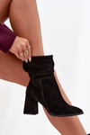 Ankle boots made of natural suede lined with a heel with gathering Zazoo 4216 Black