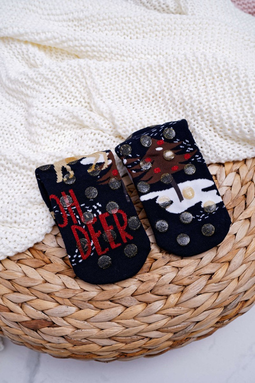 Women's Christmas Socks Antiskid Navy Blue OH DEER