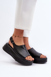 Women's Leather Platform Sandals D&A SJ2301-2 Black