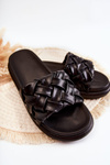 Women's Leather Braided Slippers Black Ravella