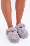 Furry Slippers With A Small Brooch Gray Primaria