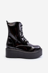 Women's Patent Leather Boots with Chunky Sole Black Movana