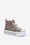 Womens High Top Sneakers On Massive Platform With Clips Leopard Gold Olivana