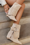 Platform ankle boots with turned-up shaft and buckle eco suede beige Vortinia