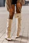 Women's Eco Suede Boots With Rolled Top On Heel Beige Bralise
