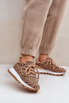 Sneakersy Buty Sportowe Damskie Eko Skórzane Panterka Brązowe Riadella