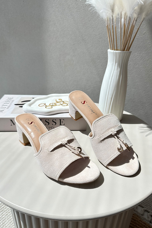 Women's Sandals in Faux Suede On Heel Beige Jemenna