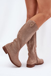 Flat Heeled Boots With Perforated Pattern Beige S.Barski HY51-062