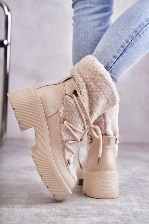 Women's snow boots with sheepskin Beige Sanna