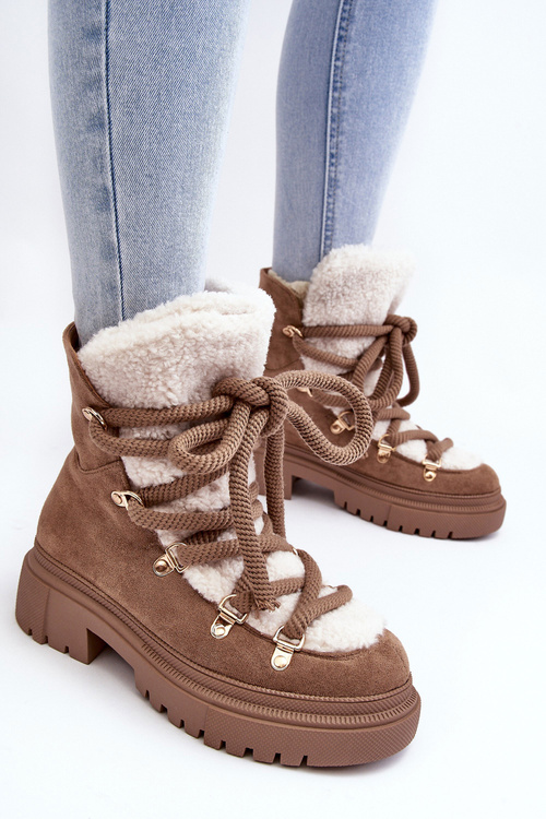 Trapery Śniegowce Damskie Wiązane Beżowe Shala JJ53P