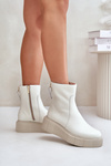 Zazoo 60369 Women's Leather Ankle Boots On Platform Light Beige
