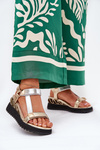 Women's Leather Wedge Sandals D&A CR51-135 Gold-Silver