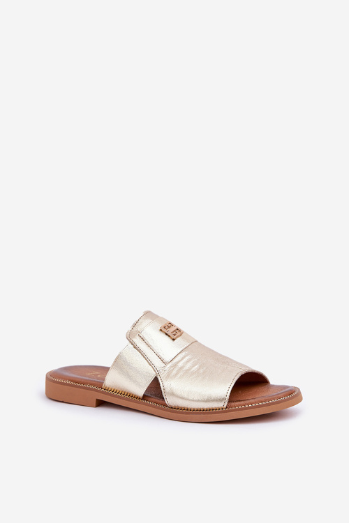 Elegant Leather Slippers On Flat Heel Zazoo 40423 Gold