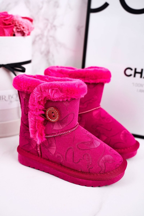 Children's Snow Boots With Fur And Button Fuchsia Kawai