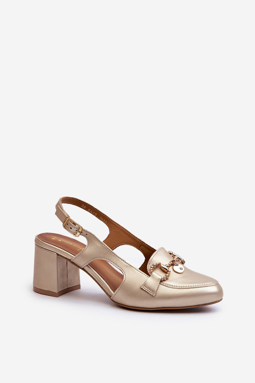 Sandały Damskie Skóra Naturalna Obcas Słupek Złote Maciejka 06419-25