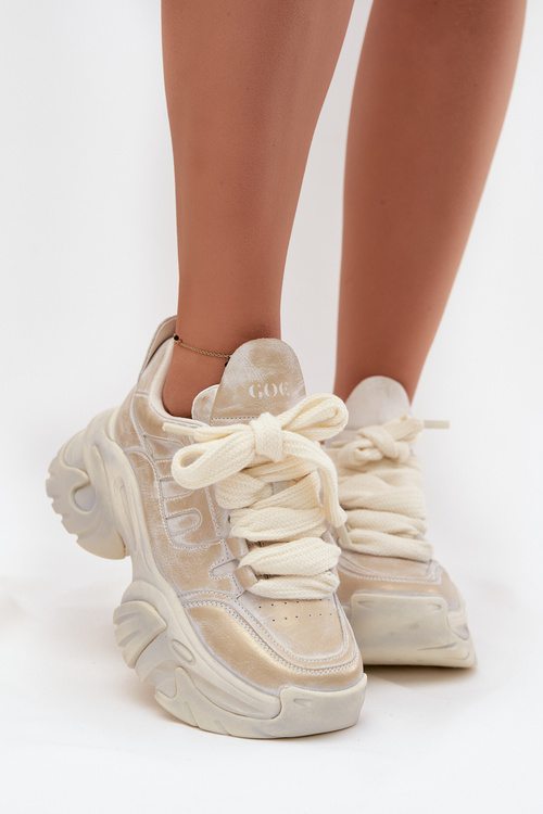 Damskie Sneakersy Skóra Naturalna Złote GOE SS2N4009