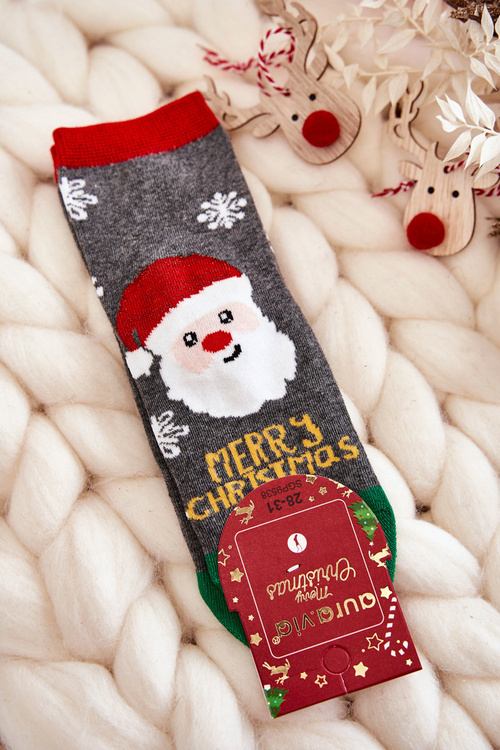 Skarpetki Dziecięce "Merry Christmas" Mikołaj Szaro-Zielone