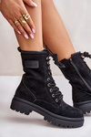 Women's Zip Up Worker Boots Made Of Eco Suede Black Savalann